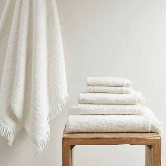 Olliix.com Bath Towels - Cotton Dobby Slub 6 Piece Towel Set Ivory