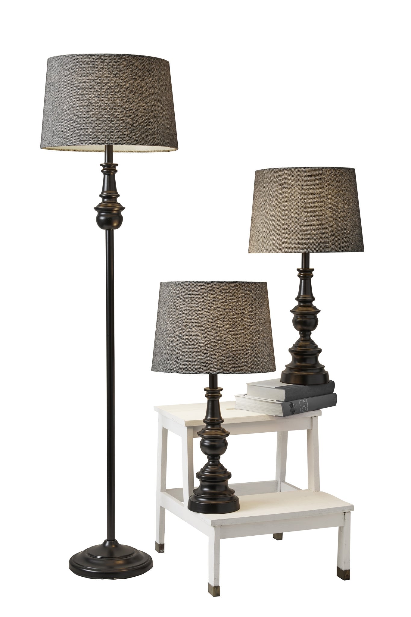 Adesso Table Lamps - Chandler 3 Piece Floor and Table Lamp Set Dark Bronze