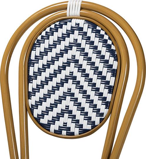 Wholesale Interiors Outdoor Dining Chairs - Alaire Indoor and Outdoor Blue and White Bamboo Style Stackable 2-Piece Bistro Dining Chair Set