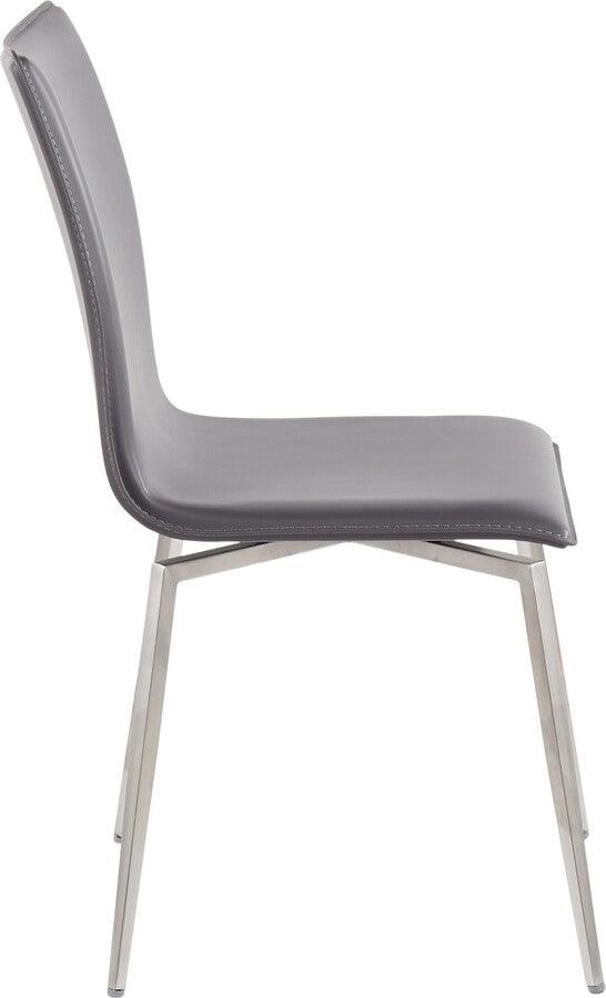 Lumisource Dining Chairs - Mason Contemporary Upholstered Chair in Brushed Stainless Steel and Grey Faux Leather - Set of 2