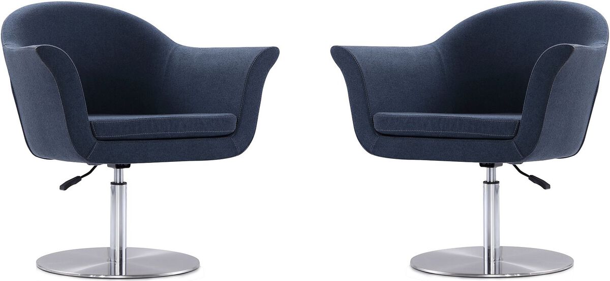Manhattan Comfort Accent Chairs - Voyager Smokey Blue & Brushed Metal Woven Swivel Adjustable Accent Chair (Set of 2)