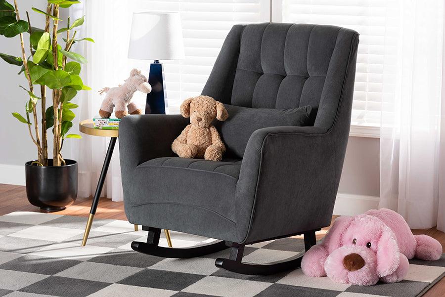 Wholesale Interiors Rocking Chairs - Elisa Modern and Contemporary Grey Fabric and Dark Brown Wood Rocking Chair