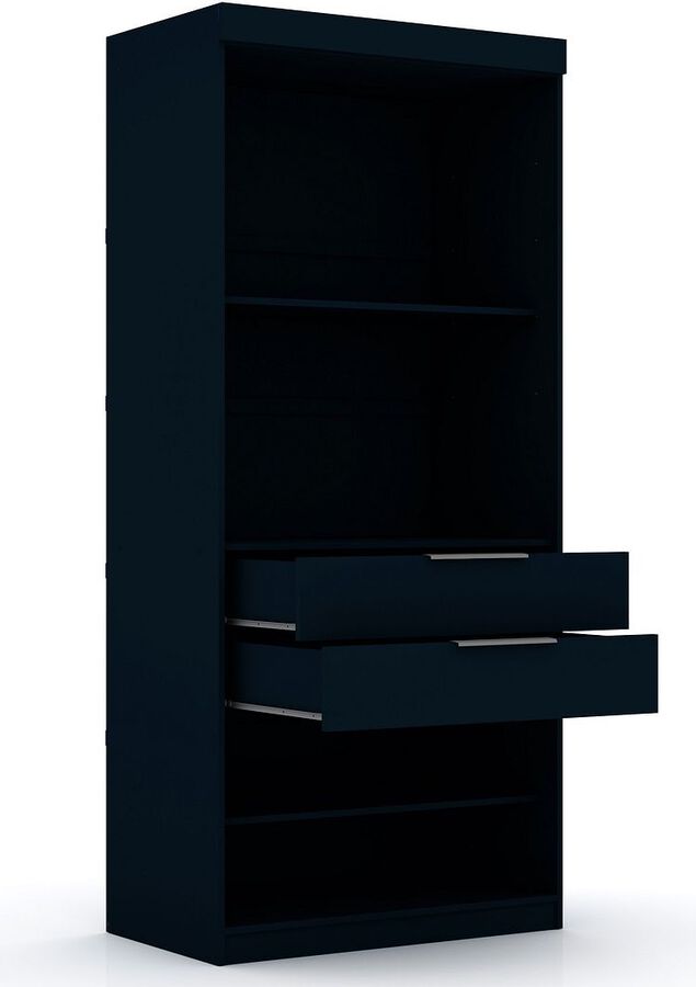 Manhattan Comfort Cabinets & Wardrobes - Mulberry Open 2 Sectional Corner Closet - Set of 2 in Tatiana Midnight Blue