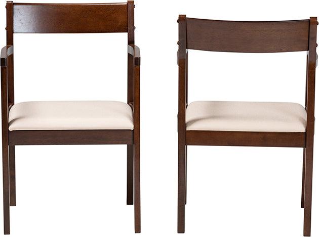 Wholesale Interiors Dining Chairs - Helene Mid-Century Modern Cream Fabric And Brown Finished Wood 2-Piece Dining Chair Set