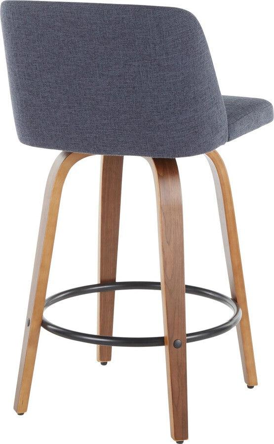 Lumisource Barstools - Toriano Modern Counter Stool in Walnut and Blue Fabric - (Set of 2)