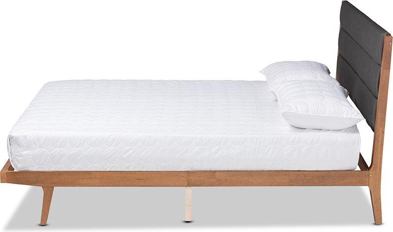 Wholesale Interiors Beds - Jarlan Modern Charcoal Fabric and Brown Wood Queen Size Platform Bed