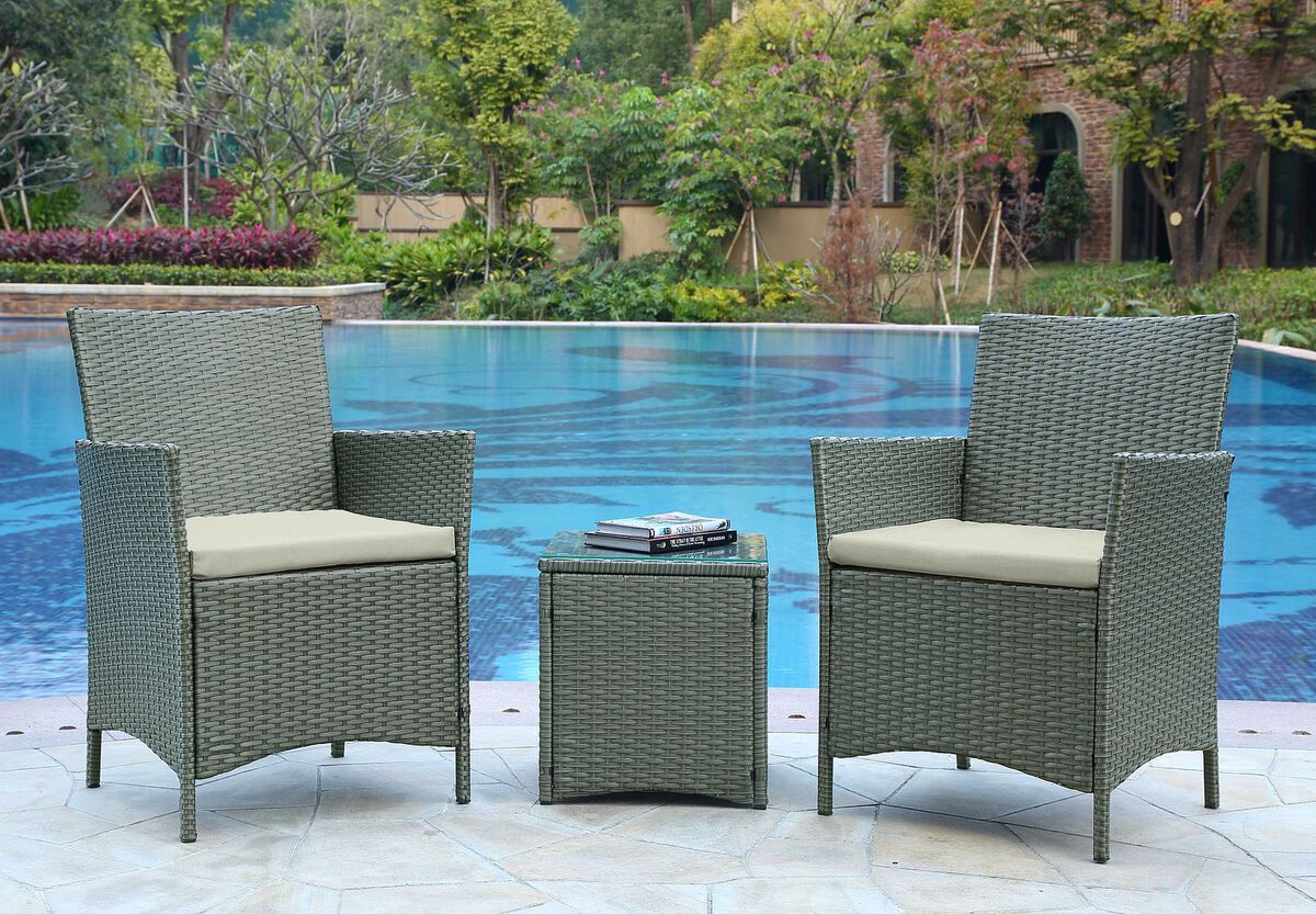 Manhattan Comfort Outdoor Conversation Sets - Imperia Patio 2- Person Seating Group with End Table with Cream Cushions
