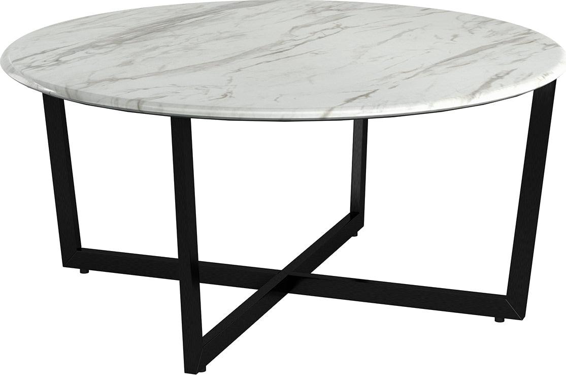 Euro Style Coffee Tables - Llona 36" Round Coffee Table in White Marble Melamine with Matte Black Base
