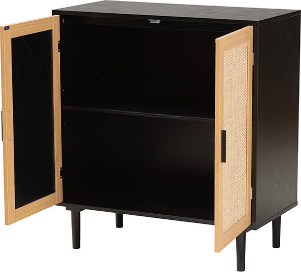 Wholesale Interiors Buffets & Cabinets - Maureen Mid-Century Modern Espresso Brown Wood And Rattan 2-Door Storage Cabinet