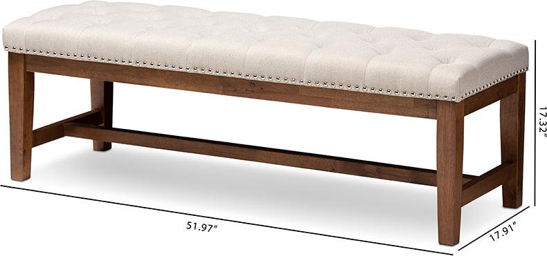 Wholesale Interiors Benches - Ainsley Contemporary Beige Fabric Upholstered Walnut Finished Solid Rubberwood Bench