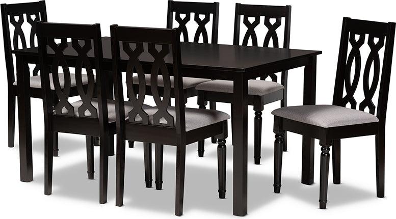 Wholesale Interiors Dining Sets - Cherese Grey Fabric Upholstered and Dark Brown Finished Wood 7-Piece Dining Set