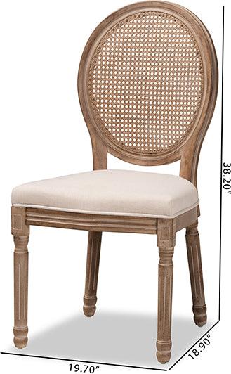 Wholesale Interiors Dining Chairs - Louis Beige Fabric and Antique Brown Finished Wood 2-Piece Dining Chair Set with Rattan