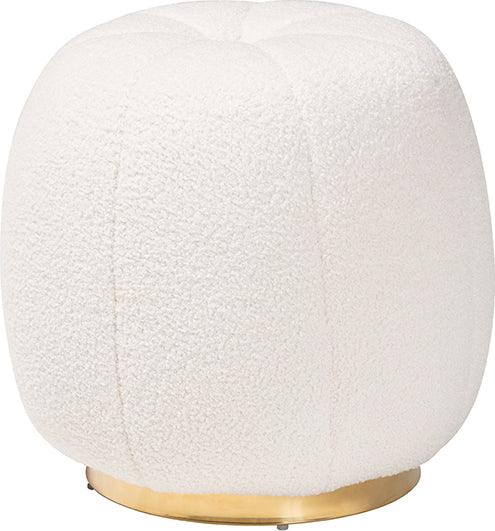 Wholesale Interiors Ottomans & Stools - Raelynn Modern Ivory Boucle Upholstered and Gold Metal Ottoman