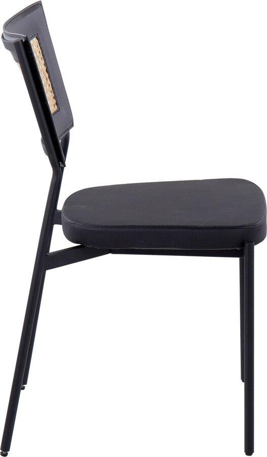 Lumisource Dining Chairs - Rattan Tania Contemporary Dining Chair In Black Metal, Black Faux Leather, & Rattan Back (Set of 2)