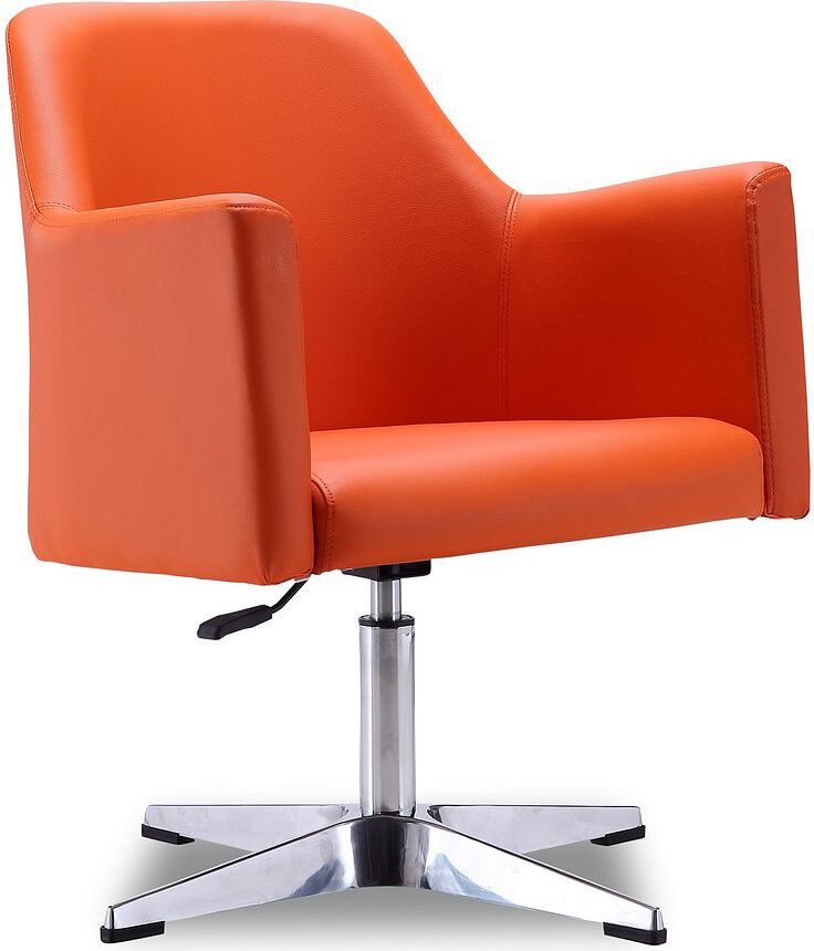 Manhattan Comfort Accent Chairs - Pelo Orange & Polished Chrome Faux Leather Adjustable Height Swivel Accent Chair