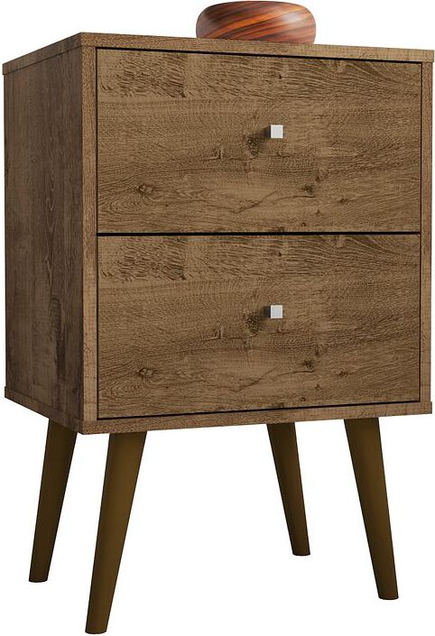 Manhattan Comfort Nightstands & Side Tables - Liberty Mid-Century - Modern Nightstand 2.0 with 2 Full Extension Drawers in Rustic Brown