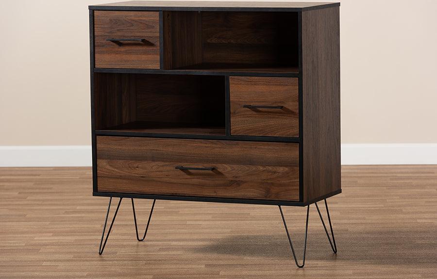 Wholesale Interiors Bookcases & Display Units - Charis Modern and Transitional Two-Tone Walnut Brown and Black Finished Wood 1-Drawer Bookcase