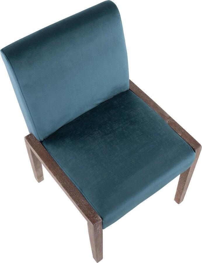 Lumisource Accent Chairs - Carmen Contemporary Chair In White Washed Wood & Crushed Teal Velvet (Set of 2)