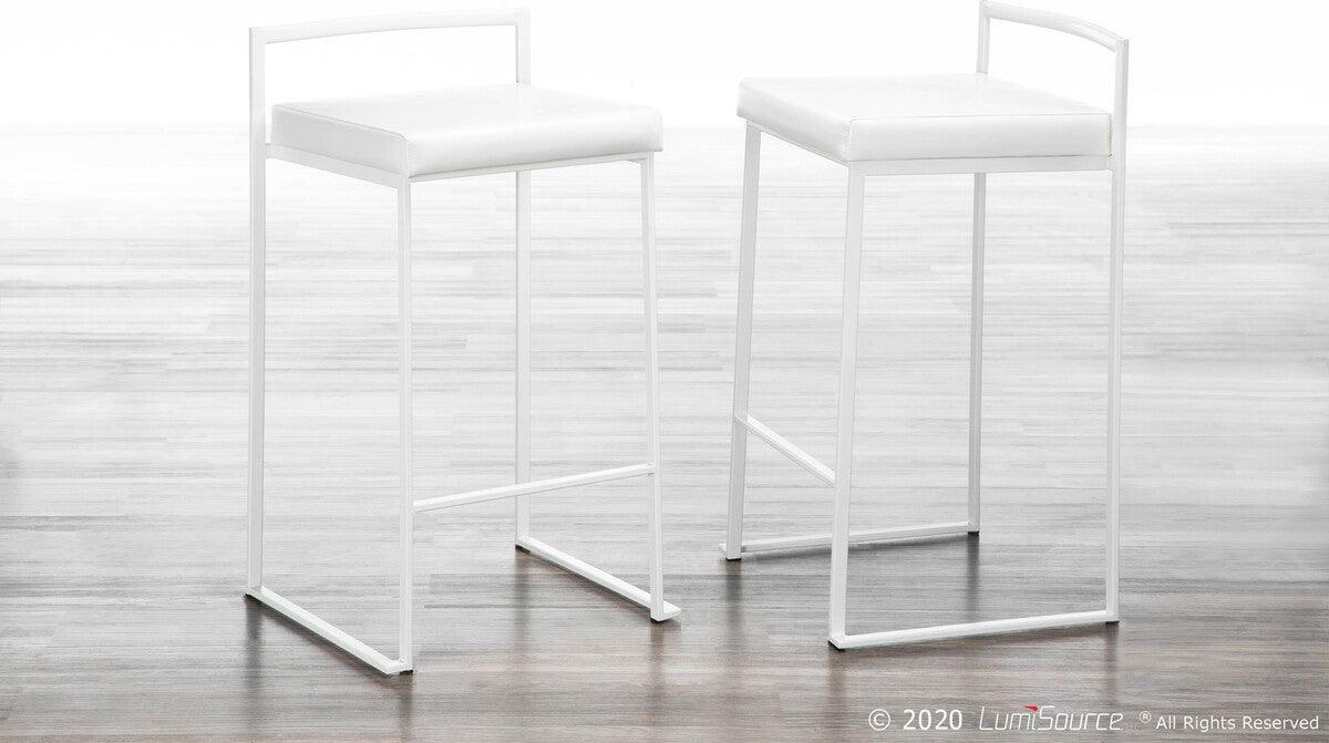 Lumisource Barstools - Fuji Contemporary Stackable Counter Stool in White with White Velvet Cushion - Set of 2