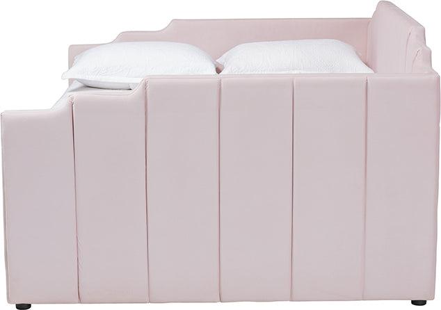 Wholesale Interiors Daybeds - Gulliver Modern and Contemporary Light Pink Velvet Fabric Upholstered 2-Drawer Daybed