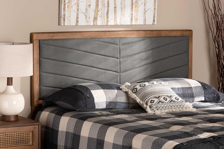 Wholesale Interiors Headboards - Iden Dark Grey Fabric Upholstered and Walnut Brown Finished Wood Full Size Headboard