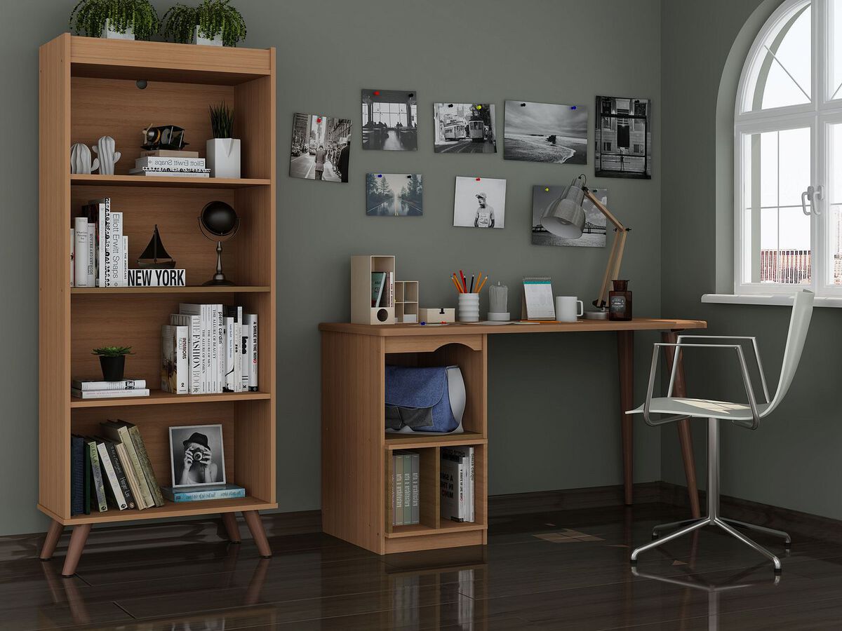 Manhattan Comfort Home Office Sets - Hampton 2- Piece Home Extra Storage Office Set in Maple Cream