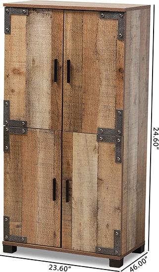 Wholesale Interiors Shoe Storage - Cyrille Modern and Contemporary Farmhouse Rustic Finished Wood 4-Door Shoe Cabinet