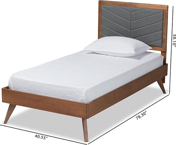 Wholesale Interiors Beds - Roze Dark Grey Fabric Upholstered and Walnut brown Finished Wood Twin Size Platform Bed