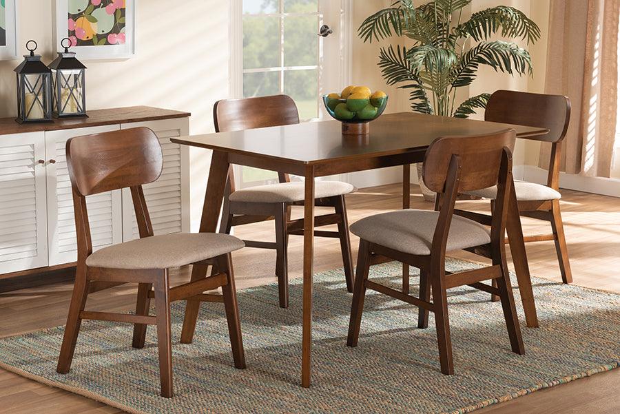 Wholesale Interiors Dining Sets - Euclid Mid-Century Modern Fabric and Walnut Brown Finished Wood 5-Piece Dining Set