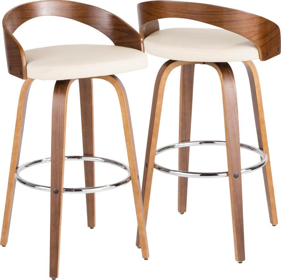 Lumisource Barstools - Grotto Mid-Century Modern Barstool in Walnut and Cream Faux Leather - Set of 2