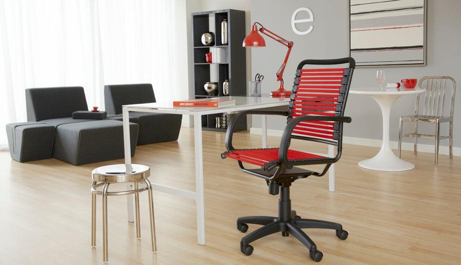 Euro Style Task Chairs - Bungie Flat High Back Office Chair in Red Red