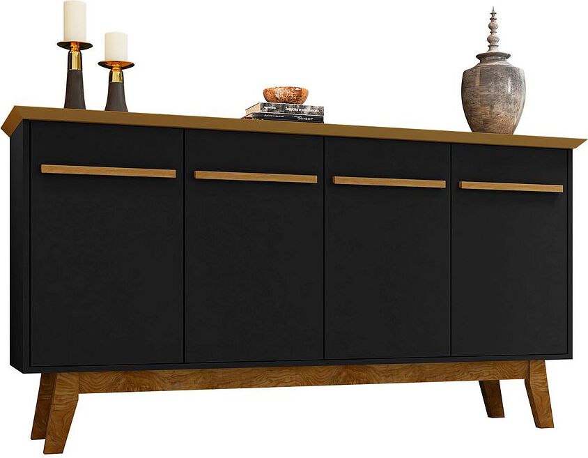 Manhattan Comfort Buffets & Sideboards - Yonkers 62.99 Sideboard with Solid Wood Legs and 2 Cabinets in Black and Cinnamon