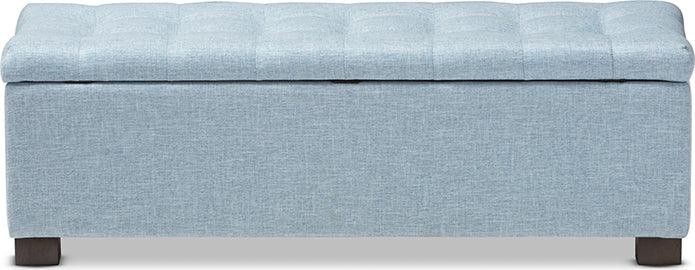 Wholesale Interiors Benches - Roanoke Light Blue Fabric Upholstered Grid-Tufting Storage Ottoman Bench