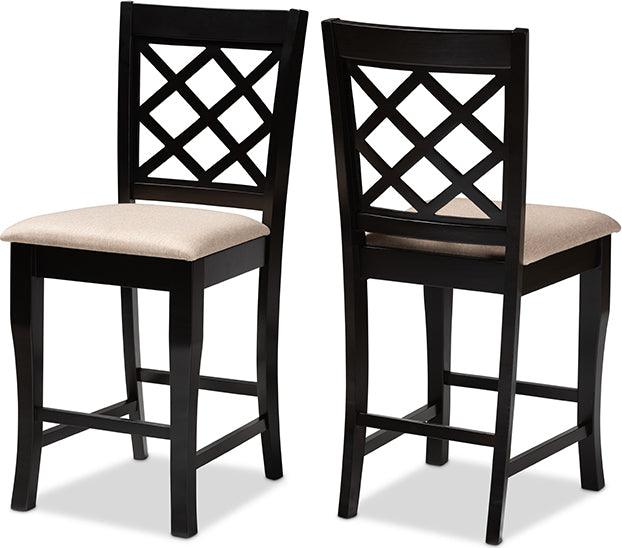 Wholesale Interiors Barstools - Alora Sand Fabric Upholstered Espresso Brown Finished 2-Piece Wood Counter Stool Set of 4