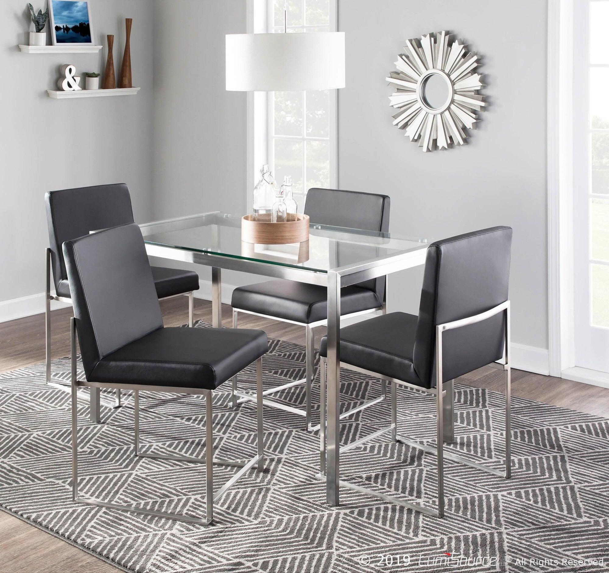 Lumisource Dining Chairs - High Back Fuji Contemporary Dining Chair in Stainless Steel and Black Faux Leather (Set of 2)