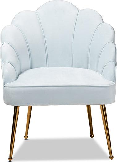 Wholesale Interiors Accent Chairs - Cinzia Light Blue Velvet Fabric Upholstered Gold Finished Seashell Shaped Accent Chair