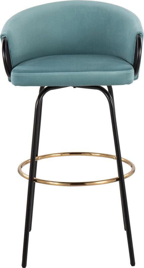 Lumisource Barstools - Claire /Glam Barstool In Black Metal & Light Blue Velvet With Gold Metal Footrest (Set of 2)