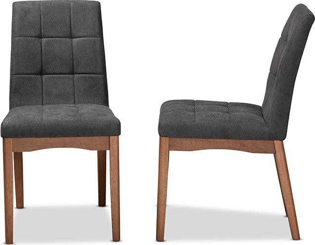 Wholesale Interiors Dining Chairs - Tara Mid-Century Modern Grey Fabric and Brown Finished Wood 2-Piece Dining Chair Set