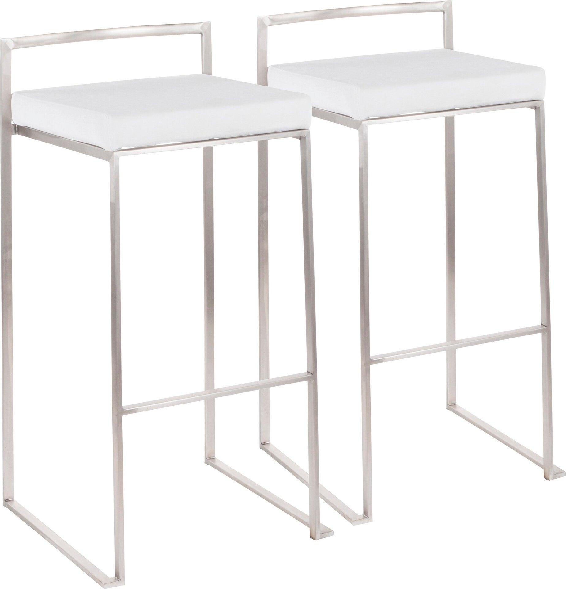 Lumisource Barstools - Fuji Stacker Barstool Brushed & White (Set of 2)