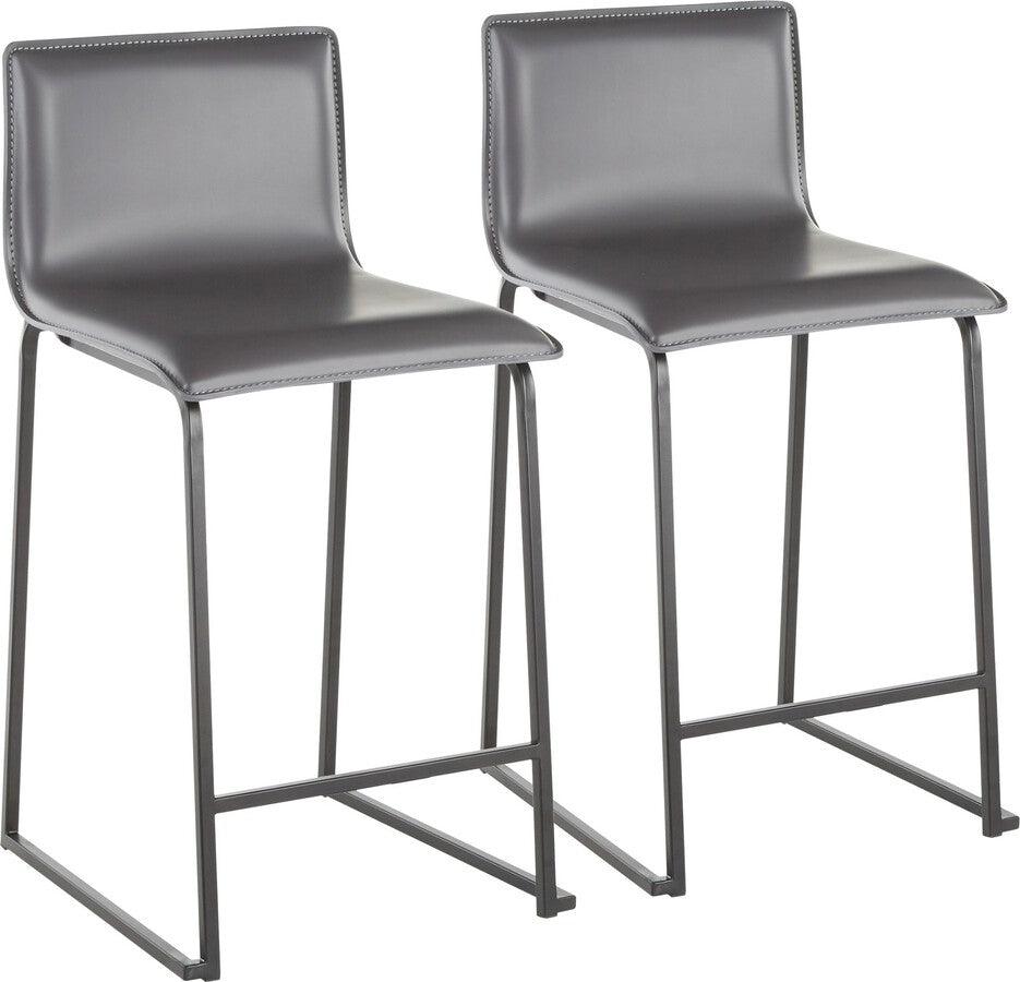 Lumisource Barstools - Mara 26" Contemporary Counter Stool in Black Metal and Grey Faux Leather - Set of 2