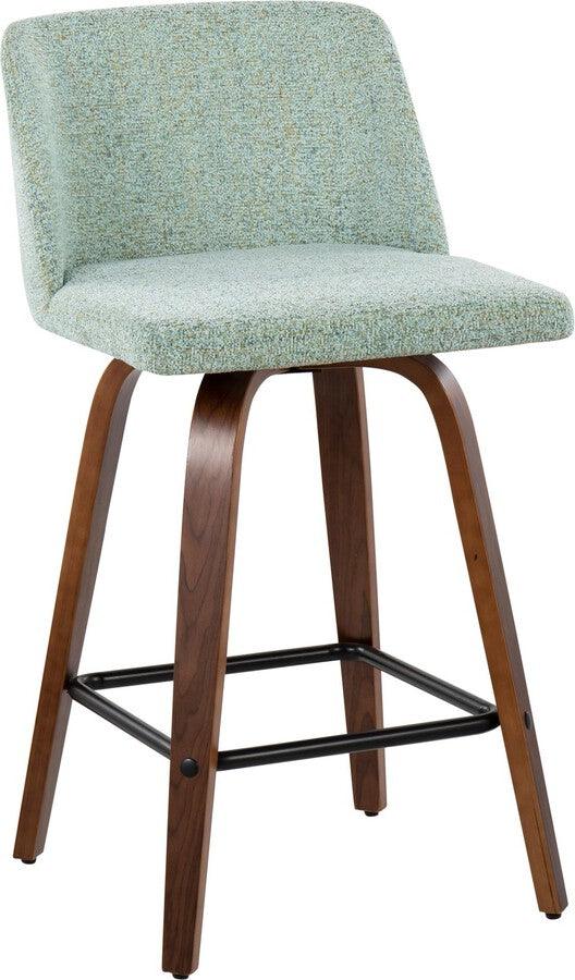 Lumisource Barstools - Toriano Fixed-Height Counter Stool In Walnut Wood & Light Green Fabric (Set of 2)