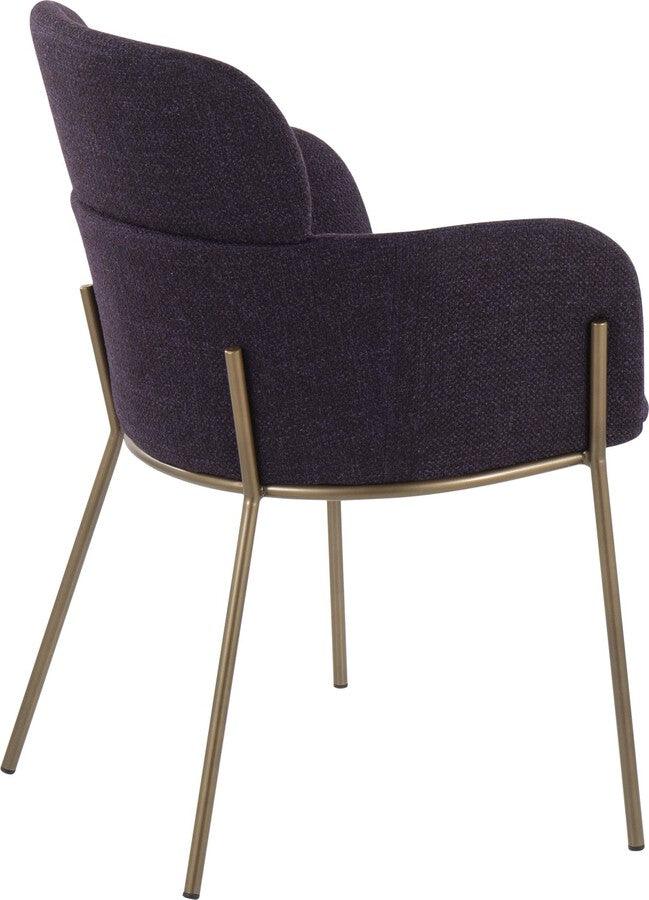 Lumisource Accent Chairs - Milan Contemporary Chair In Antique Brass Metal & Purple Noise Fabric (Set of 2)