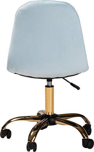 Wholesale Interiors Task Chairs - Kabira Contemporary Glam and Luxe Aqua Velvet Fabric and Gold Metal Swivel Office chair