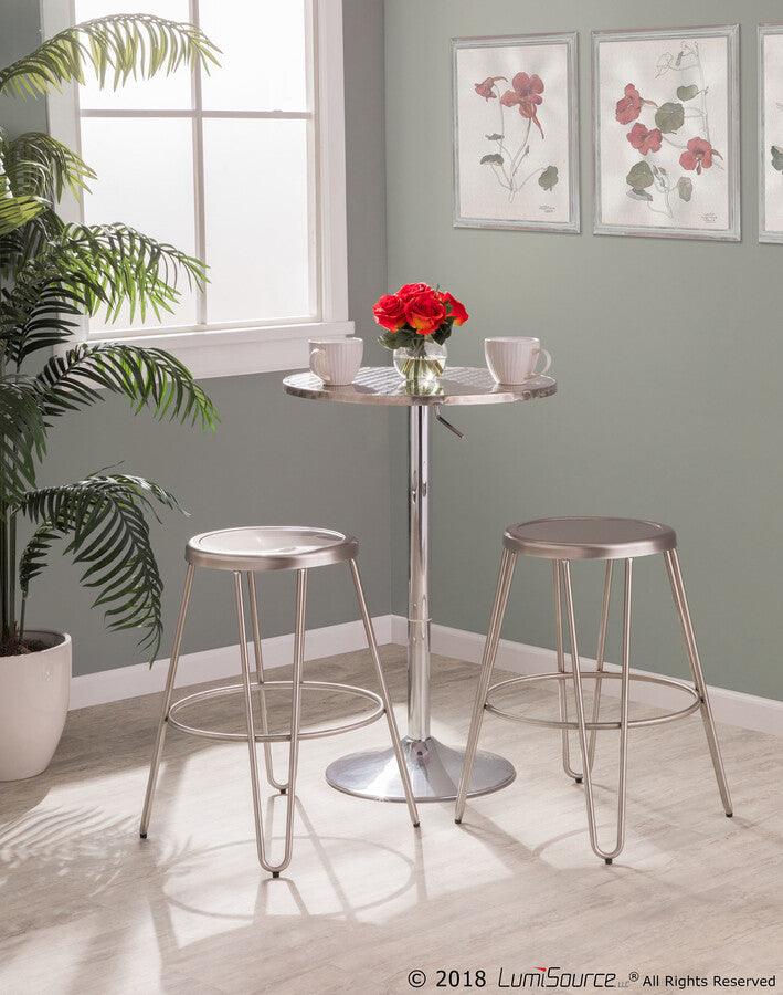 Lumisource Bar Tables - Bistro Contemporary Adjustable Round Bar Table in Silver