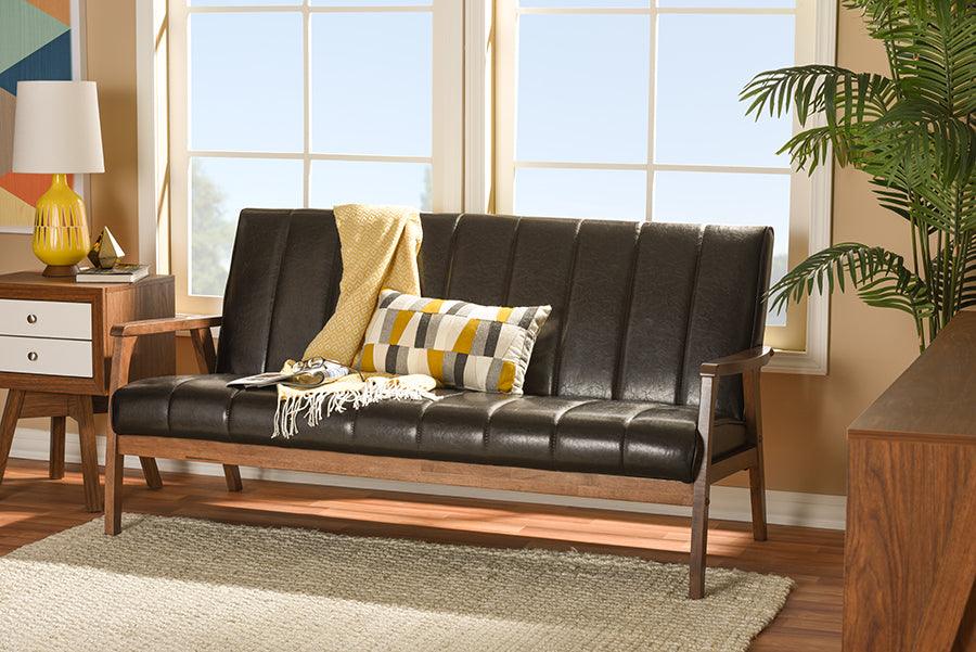 Wholesale Interiors Sofas & Couches - Nikko Faux Leather 3-Seater SofaDark Brown