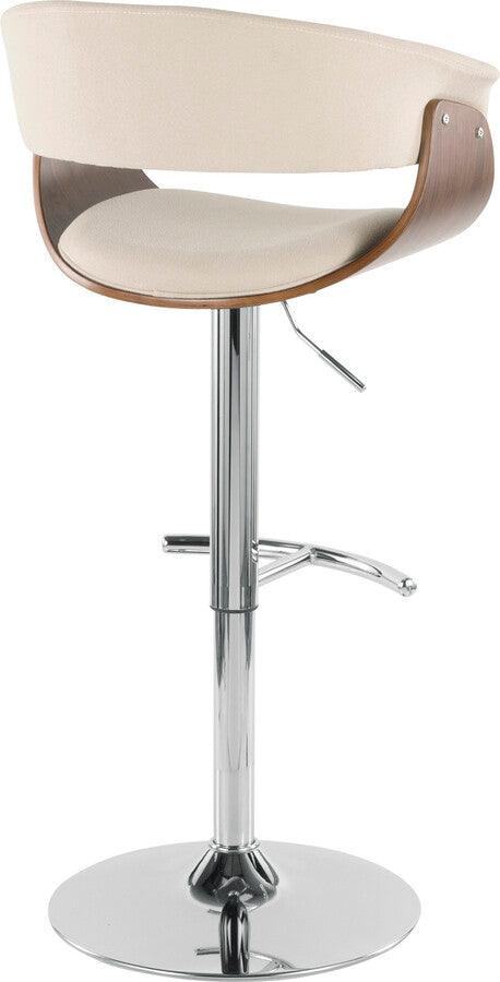 Lumisource Barstools - Vintage Mod Mid-Century Modern Adjustable Barstool with Swivel in Walnut and Cream Fabric