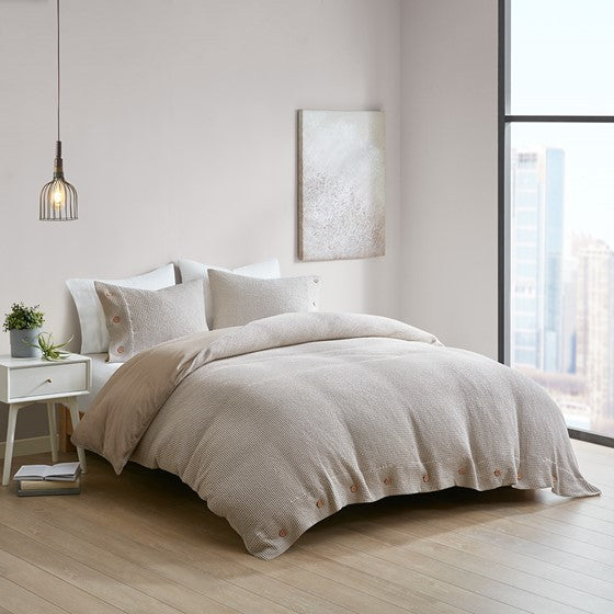 Olliix.com Duvet & Duvet Sets - 3 Piece Cotton and Rayon from Bamboo Blend Waffle Weave Duvet Cover Set Taupe Cal King