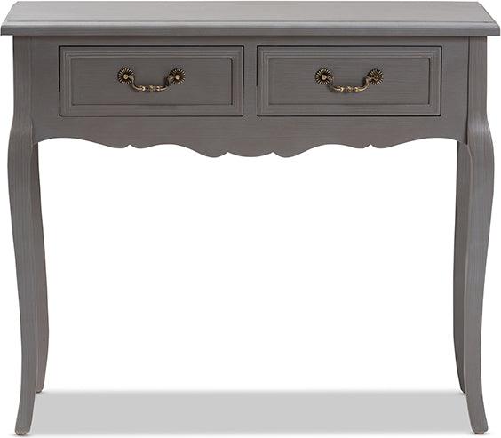 Wholesale Interiors Consoles - Capucine Antique French Country Cottage Gray Finished Wood 2-Drawer Console Table