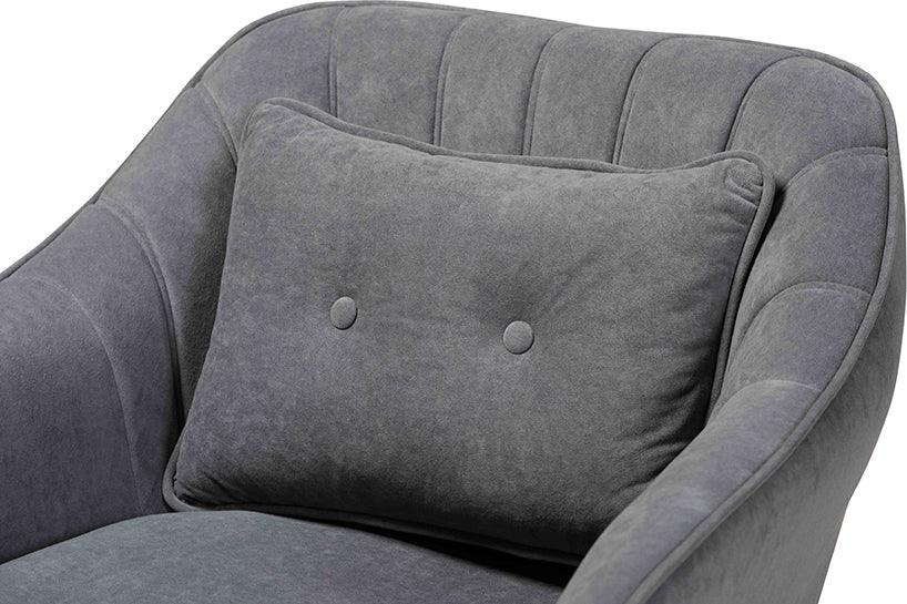 Wholesale Interiors Accent Chairs - Valentina Grey Velvet Fabric Upholstered and Natural Wood Finished Armchair