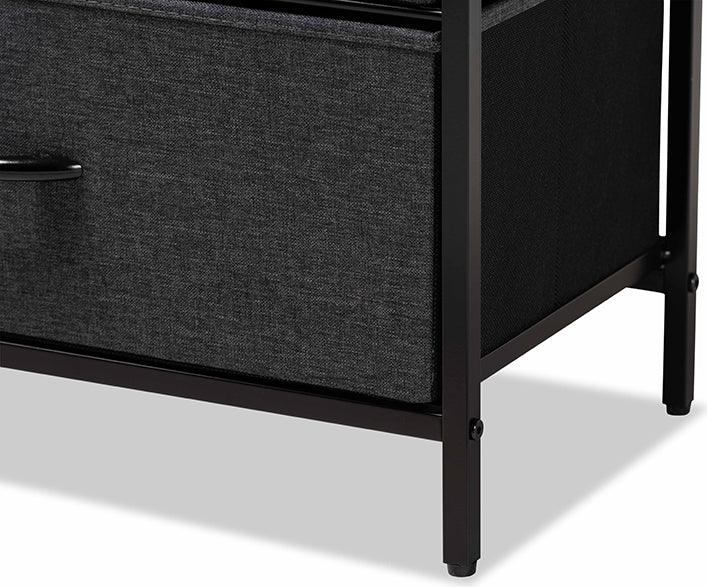 Wholesale Interiors Cabinets & Wardrobes - Hakan Modern Industrial Grey Fabric and Walnut Brown Wood 3-Drawer Storage Cabinet